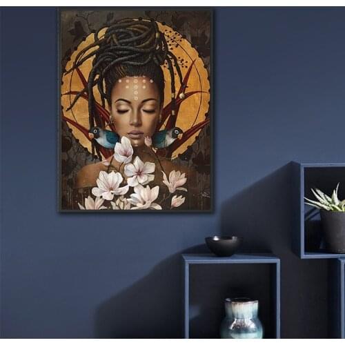 5D DIY Diamond Painting African girl with flowers birds Full Square Rhinestone Diamond Mosaic portrait Diamond Embroidery Sale