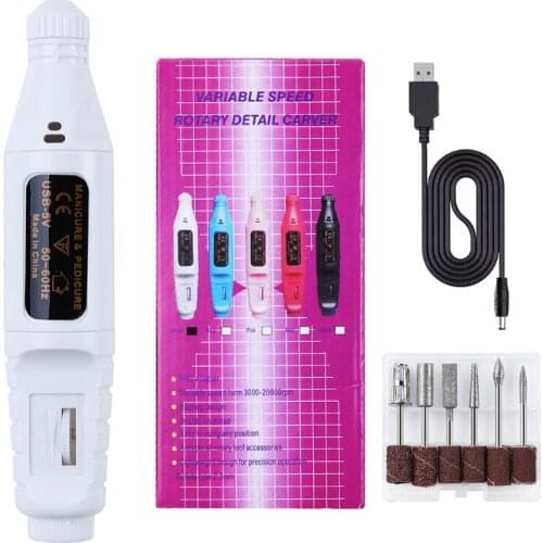 A0ND Portable Electric Nail Drill Acrylic Nail Art Tools Professional Nail File Kit Pen Shape Finger Toe Nail Care Set USB