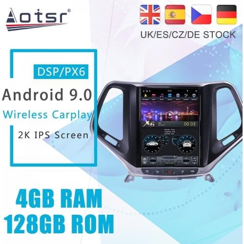 Android 9.0 128G PX6 Tesla Styel For Jeep Cherokee 5 KL 2014 - 2019 Auto Radio Stereo Car Multimedia Player DVD GPS Navigation