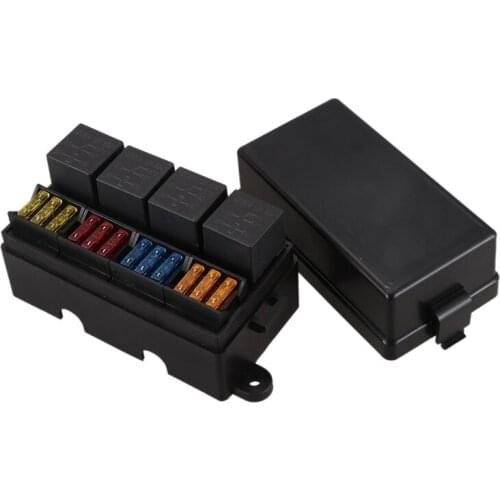 12 Way Blade Fuse Holder Box with Spade Terminals and Fuse 4PCS 4Pin 12V 80A Relays for Car Truck Trailer and Boat