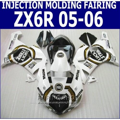 Black Lucky ZX6r 2005 06 Fairings For Kawasaki Ninja 05 2006 ( 100%fit ) Injection mold Fairing kit +7gifts v14