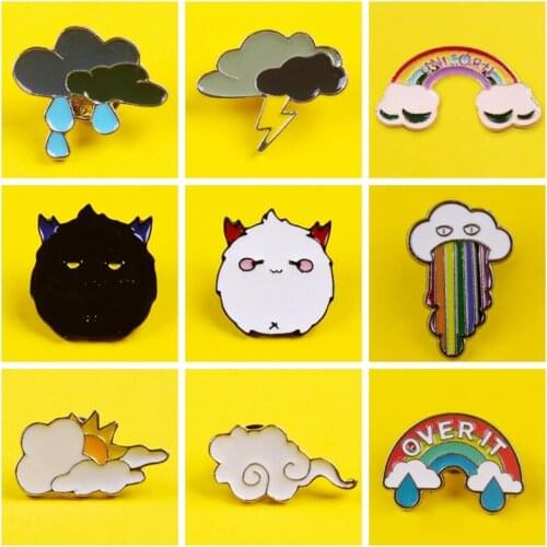 Weather Lightning Raining Clouds Rainbow Enamel Pins Cartoon Weather Brooches For Kids Backpack Denim Jackets Lapel Pin Badges
