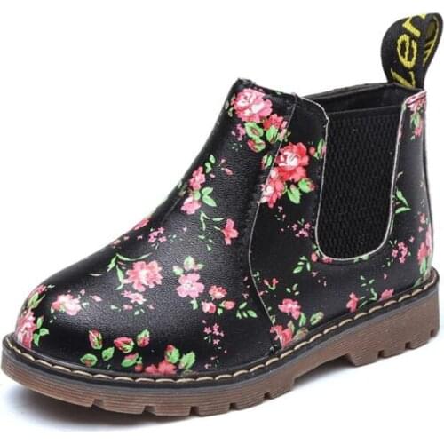 Ankle Boots Kids PU Leather Plush Toddler Sneaker Girls Boys Floral Zipper Boots Waterproof Causal Snow Boots Shoes