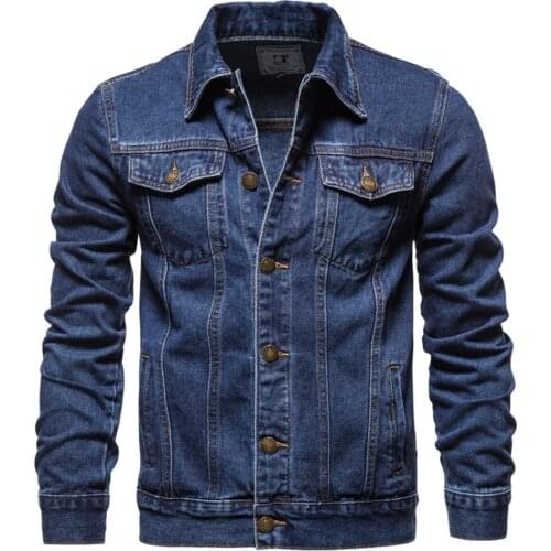 Hot Denim Jacket Men Slim Fit Solid Color Cotton Casual Jeans Jacket Men Autumn Quality Mens Jackets Male Clothing M-5XL