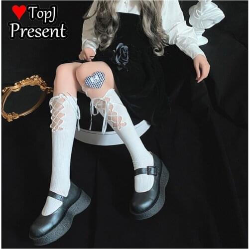 French lacing wooden ear in Tube socks college jk leg socks fashion diy satin ins style pile sweet lolital cospley