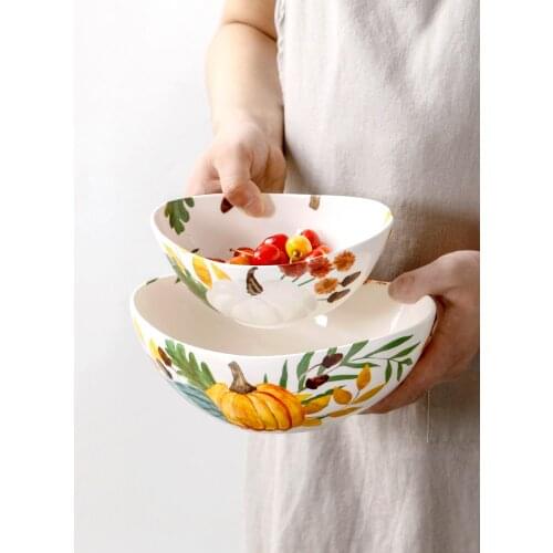 Ceramic Oval Bowl Creative Fruit Salad Bowl Home Kitchen Color Tableware