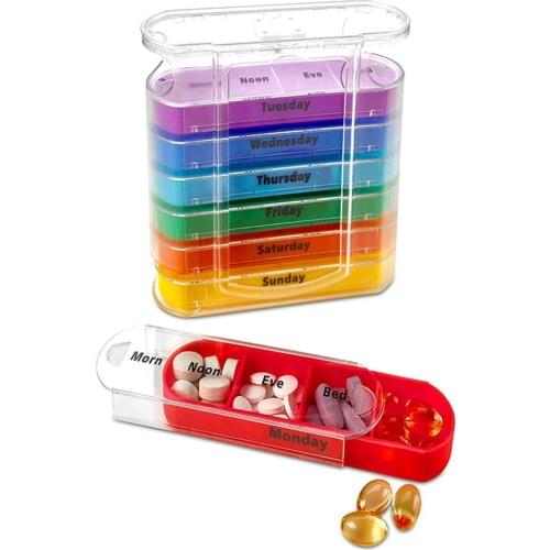 Weekly 7 Days Pill Box 28 Compartments Pill Organizer Plastic Medicine Storage Dispenser Cutter Drug Cases for Home Travel