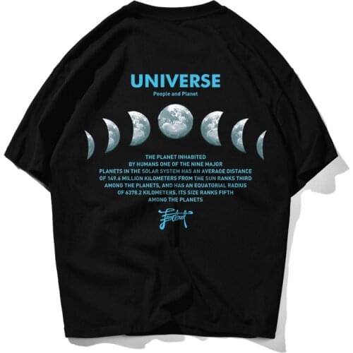Fashion Lovers Couple Funny Moon Earth Print T Shirts Men Qulity 100% Cotton Top Tee Hip Hop Black White Pink Purple T-shirt