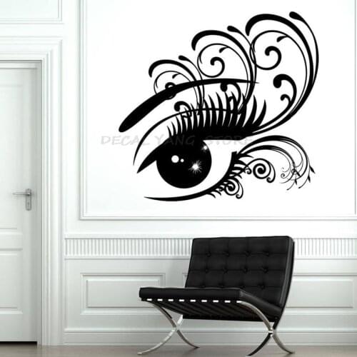Big Eye Wall Decal Woman Lady Eyelashes Beauty Salon Interior Decor Girl Bedroom Vinyl Wall Sticker Window Glass Mural 1485
