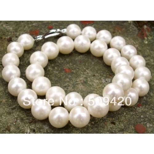 Free Shipping>>>Large infrequent 11-12mm white AAA natural pearl necklace jewelry 17
