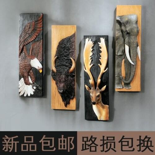 Resin animal head hanging creative simulation deer American retro stereo wall mural decorations room pendantroom Art Statue