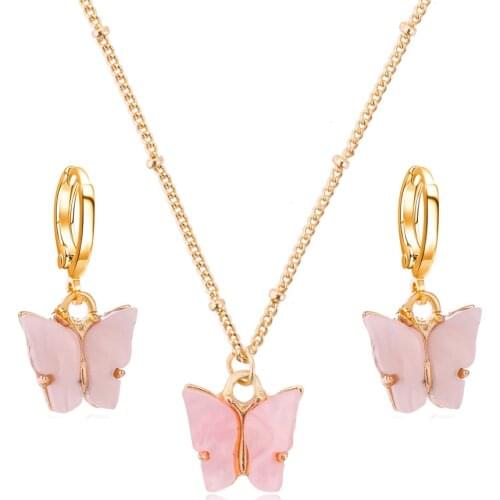QIMOSHI Colorful Beautiful Betterfly Set Jewelry with Pendant Necklace and Earrings for women Gril