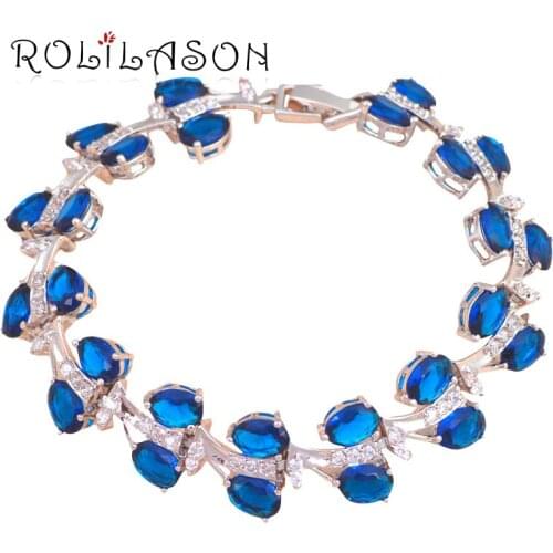 ROLILASON Brand Luxury Design navy Blue crystal zircon silver Bracelets for women wedding items Fashion jewelry TB789