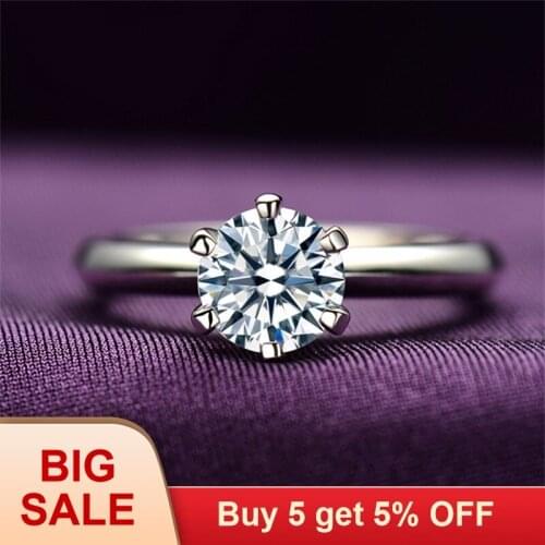 Luxury 2 Carat White Solitaire Ring Gold Filled with 925 Silver Filled Cubic Zirconia Engagement Wedding Rings for Women