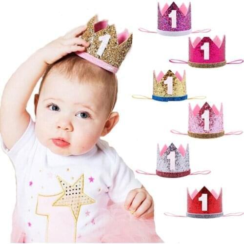 1Pc Happy First Birthday Party Hats Decor Cap One Birthday Hat Princess Crown 1st Year Old Number Baby Kids Hair Accessory