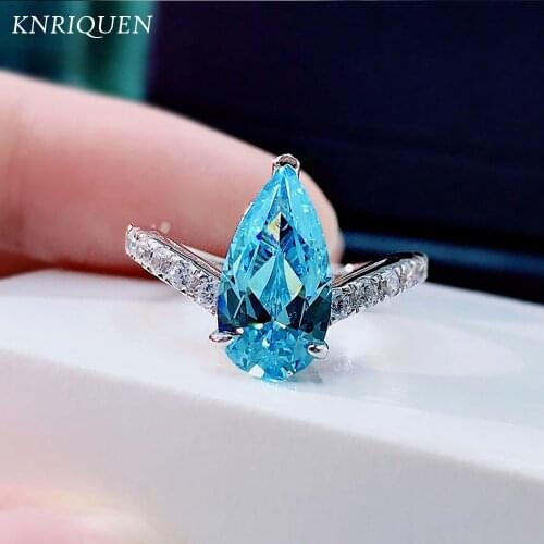 Charms 925 Sterling Silver 7*13MM Water Drop Aquamarine Stone Pink Quartz Rings for Girlfriend Wedding Party Fine Jewelry Gift