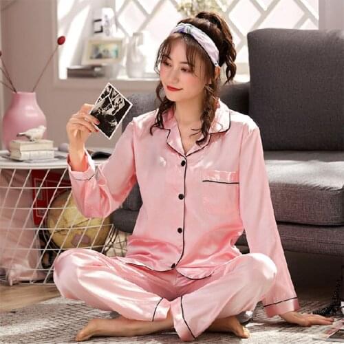 Long Sleeve Silk Pajamas Spring Women Summer Pajama Sets Silk Pijama Sleepwear Pyjamas Plus Size 3XL 4XL 5XL 85kg Nightwear Set