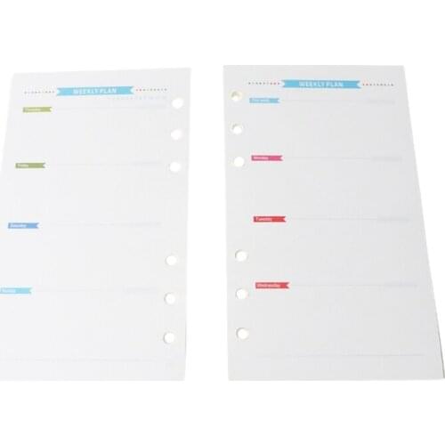 6 Holes Spiral Planner Refill Inner Paper Diary Weekly Monthly Plan To do List Colorful Page for A6 Loose Leaf Notbook