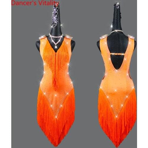 Latin Dance Competition Clothing Sleeveless Fringed Skirt Fashionable High-end Custom Female Adult Performance Clothes