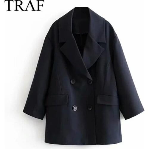 TRAF ZA Jackets Autumn Fashion Long-Sleeved Solid Color Jacket Female Oversize Woman Clothes Temperament Simple Classic Blazers