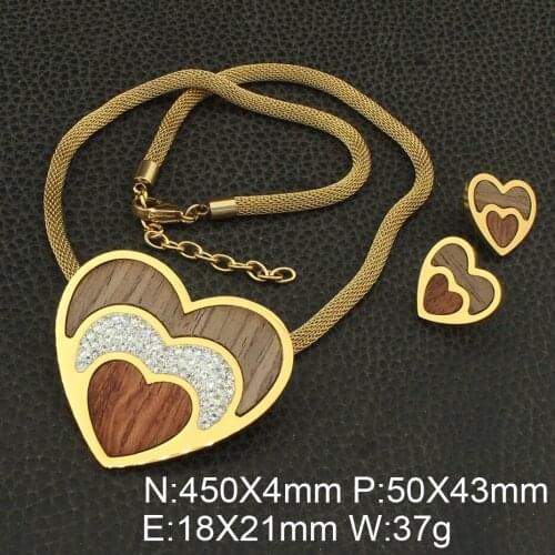 Womens Fashion Heart Gold Color Stainless Steel Jewelry Necklace Stud Earrings Sets Supernova Sales For Women SEDZGXCF1