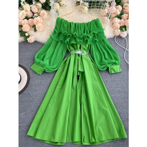 Women Sexy Slash Neck Shirt Women Pleated Double Ruffles Lantern Sleeve Blouse Woman Candy Colors Chic Sashes Femme Blusas PL387