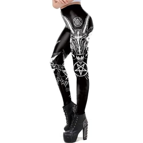 Gothic Satan Print Sexy Skinny Leggings for Women Girl Push Up Legins Fitness Pants Black Color Goth Clothes Clothing Trousers