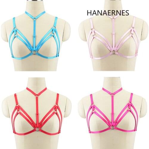Woman Black rivet Harness Punk Style Elastic Harness Bra Belts Sexy Lingerie Body Bondage Caged Bralette Gothic Bra edgy clothes