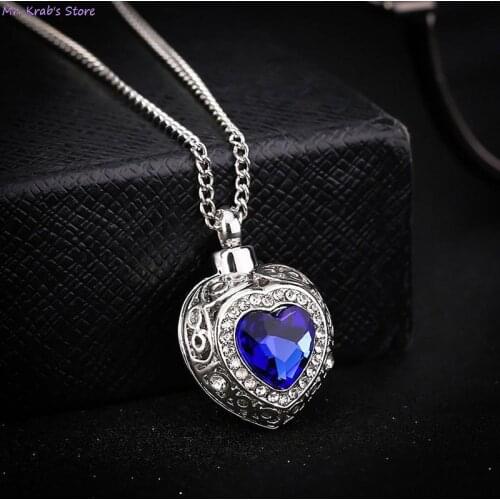 1pcs Beautiful Urn Cremation Heart Blue Crystal Pendant Ash Holder Memorial Necklace Jewelry