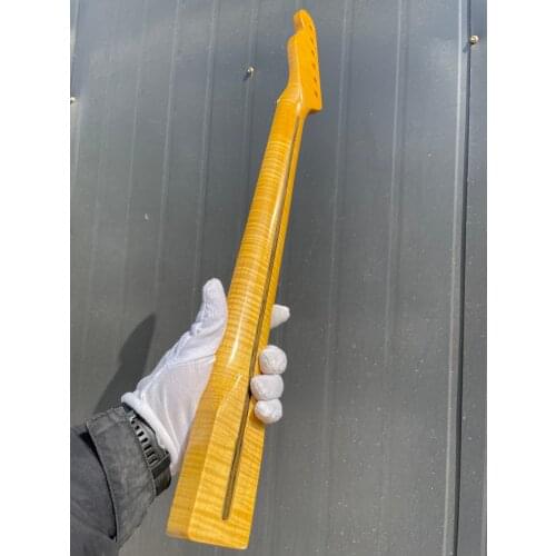 25# Tiger Flame Maple Guitar Neck 21 Fret 25.5inch Dark Yellow Varnish Pearl Maple Made Fingerboard Dot Inlay DIY