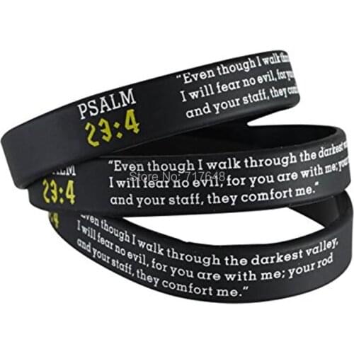 200PCS Psalm 23:4 wristband silicone bracelets free shipping by FEDEX