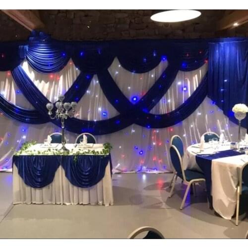 3M*6M White color Ice Silk Wedding Backdrops with Royal Blue Swag Stage Background Drape Curtain wedding baby shower party decor