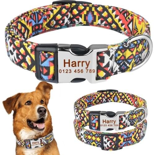 AiruiDog Personalized Dog Collar Durable Nylon Floral Custom Engraved Boy Gilrl Dog Name