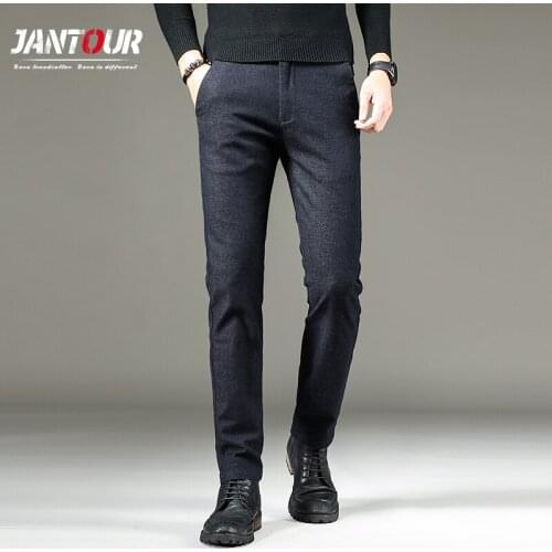 Autumn Winter Mens Business Casual Pants Fashion Skinny Male Trousers Classic Straight Long Pants Brand Men Clothing 38