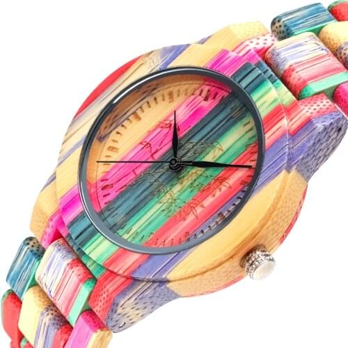 Fashion Women Watch Top Luxury Brand Wooden Quartz Watches Colorful Manual Ladies Clock Gifts Relogio Feminino