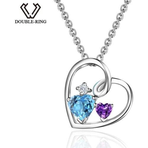 DOUBLE-R Purple Amethyst Heart Pendant Women Blue Topaz 925 Silver Necklaces Fine Jewelry Bijouterie heart jewelry CAP02423A