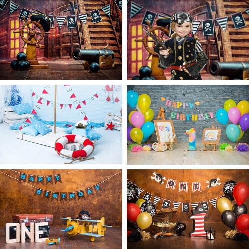 1st Happy Birthday Party Backdrops Pirate Ship Cannon Plane Pilot Skeleton Baby Shower Photography Background Photo Studio Decor