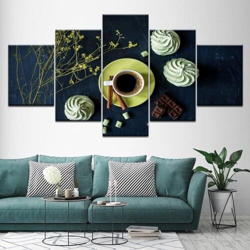 Canvas Painting chocolate ice-cream coffee tea time 5 Pieces Wall Art Painting Modular Wallpapers Poster Print for Home Decor