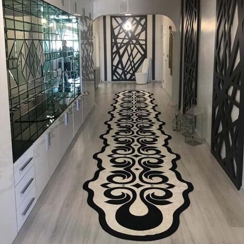 Laser Cut Corridor Rug Washable Slip-Resistant Faux Leather Base Easy To Clean Foal Feather Fabric Home Decoration Living Room Rug Runner