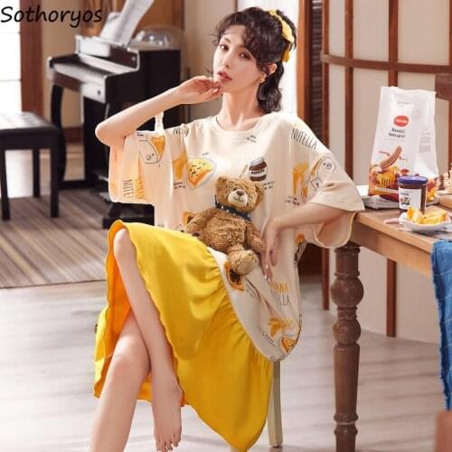 Summer Nightgowns Women Ruffles Batwing Sleeve Printed Large Size Ladies Sleepshirts Japanese Fashion Loungewear Loose Casual