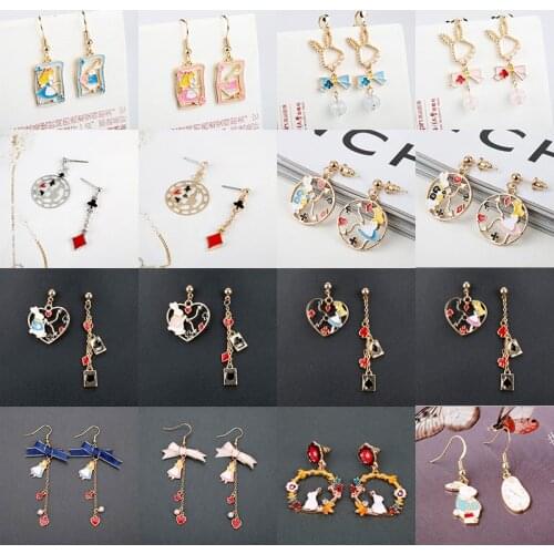 Cute Romantic Fantasy Alice Metal Enamel Rabbit Bow Atud Earrings Cartoon Girl Earring Fashion Jewelry-15