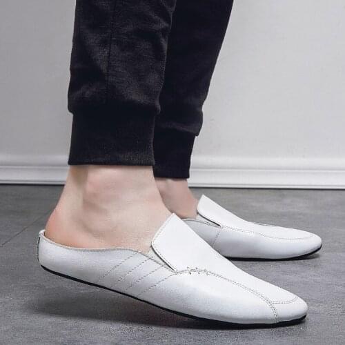 Men Half Shoes Summer Trend Half Slippers Genuine Leather Tow Beach Shoes Men Breathable Non-slip Fashion Wear Personality Men