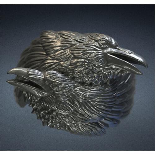 Viking Men Two Entwined Ravens Ring Norse Mythology Silver Color Odin Crow Stainless Steel Rings Nordic Amulet Jewelry