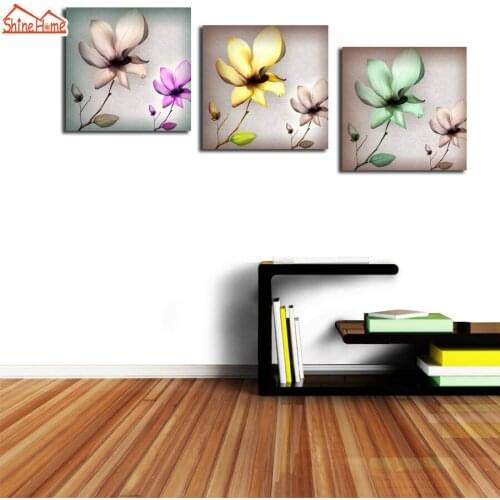 ShineHome-3pc Flower Blossom Wall Canvas Painting Triptych Modular Picture Nature Prints for Living Room Decorative Home Decor