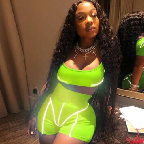 Wholesale Women 2 Piece Short Set Women Neon Jumpsuits Sports Biker Short Set Reflective Two Piece Set