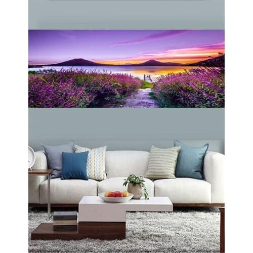 Natural Scenery Lavender Flower Sea Sunset Painting Diamond Art Full Drill Square/Round 5D Diamond Painting Mosaic Needlework
