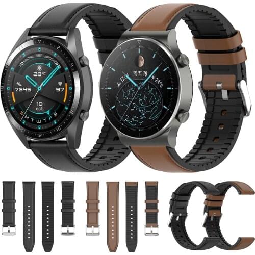 Quick Release Watchband Strap 22mm 20mm Leather Silicone Hybrid Wacth Bands for Samsung Galaxy / Huawei / Garmin Vivoactive 3 4