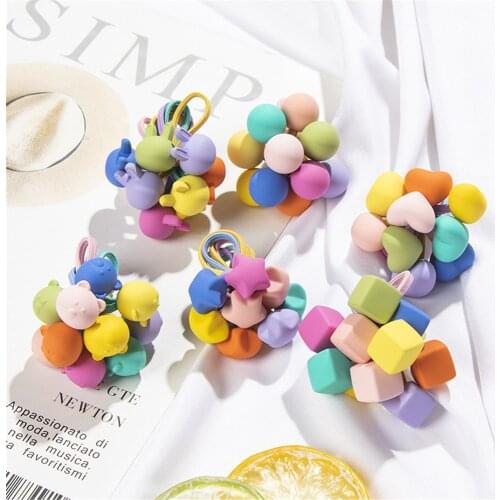 10PCS/Set Girl Frosted Beads Kids Headwear Scrunchie Elastic Rope Candy Colors Vintage Rubber Bands For Hair Loop Accessories