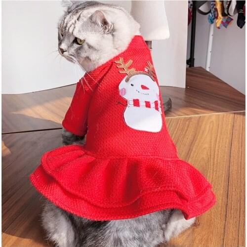 Christmas Dog Clothes Winter Xmas Snowman Dog Coat Warm Thick Pet Red Princess Dress Apparel For Chihuahua Bulldog Yorkshire 10A
