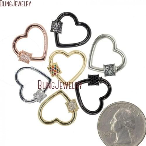 Rose Gold Silver Gun black Small Stoned Heart Lock Clasp CZ Micro Pave Screw Clasp Lock Carabiner Pave Lock 18mm FC27992
